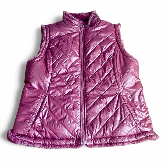 Nicole Miller Reversible Faux Fur Puffer Vest Wine XL Purple Burgundy, Mob Wife - Picture 5 of 9